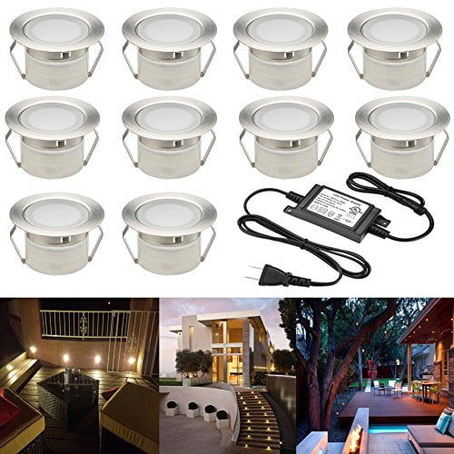 QACA 1 Pack Low Voltage LED Deck Lighting Kit Stainless Steel Waterproof Outdoor Landscape Garden Yard Patio Step Decoration Lamps LED In-ground Lights Warm White